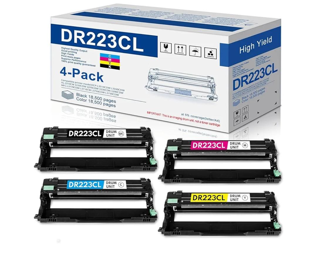 DR223 DR223CL Drum Unit Set 4 Pack Replacement for Brother DR-223 DR-223CL Drum MFC-l3770CDW Drum for MFC-l3710CW MFC-l3750CDW HL-l3270CDW Printer (1Black, 1Cyan, 1Magenta, 1Yellow)
