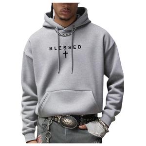 RoseSeek Men's Letter Graphic Hoodies Long Sleeve Drawstring Pullover Sweatshirts Fall Clothes Grey Large