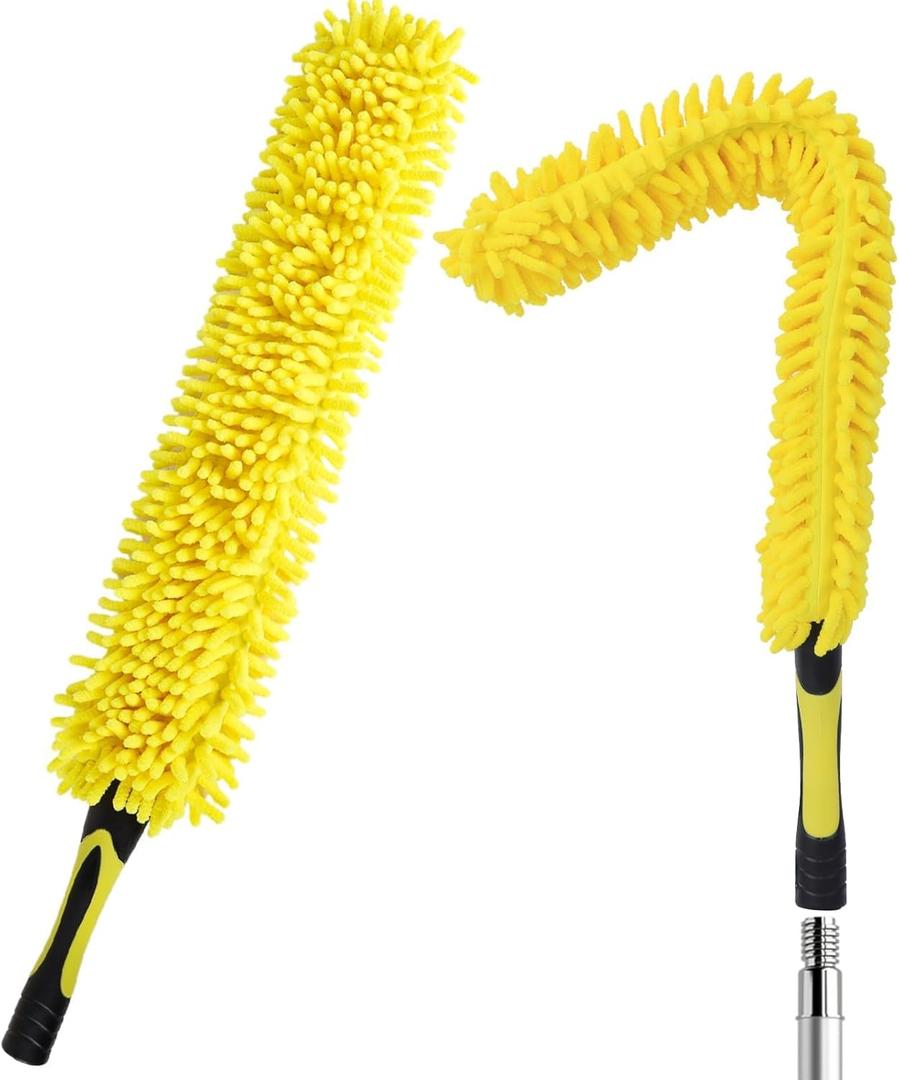 Flexible Fan Blade Cleaner Chenille Duster, Washable Hand Duster for High Ceiling, Removable & Bendable Brush Head Fits All Extension Poles with Standard US Acme Thread (Pole Sold Separately) (Yellow)
