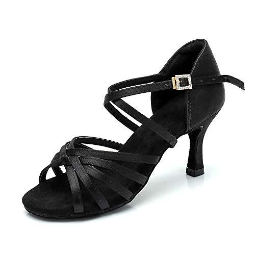 RoseMoli Women's Latin Dance Shoes Satin Professional Ballroom Salsa Practice Performance Dance Shoes Black-2.8 35Size