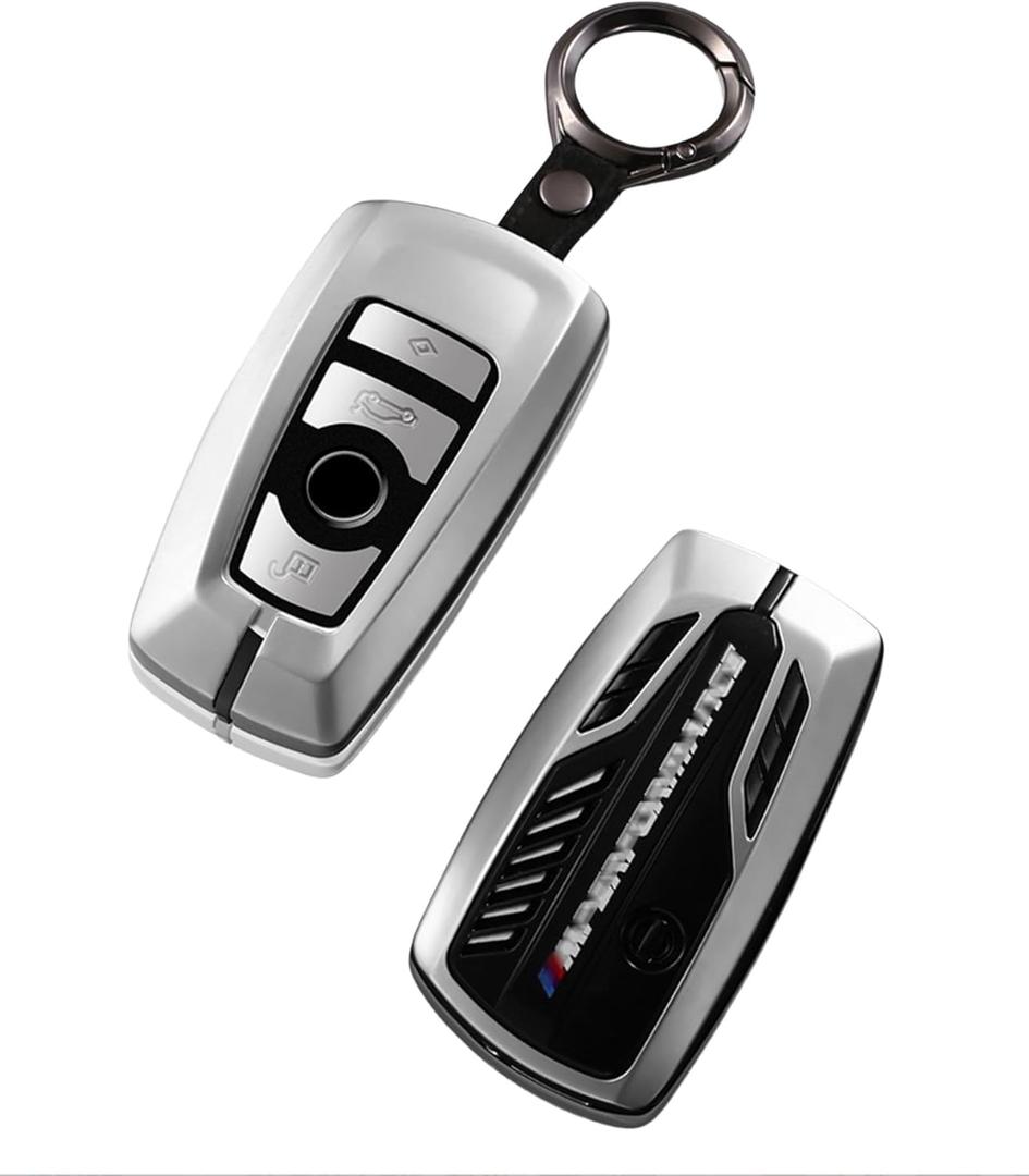 Alloy Car Key Case Rings Cover Holder for BMW 1 3 5 7 Series 530 F48 X1 X2 X3 X4 X5 X6 Classic Engine Head Concept (B Style Sliver)