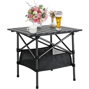 Beach Tables Foldable,Folding Aluminum Camping Tabletop，Portable Camp Table,Folding Camping Gear with Storage Bag (Black, 20 * 20 INCH) (Black)