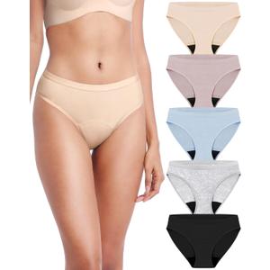 AIRCUTE Washable Leak Proof Incontinence Underwear for Women Absorbency Bladder Control Briefs 70ML,5 Pack (2XL,5 Colors)