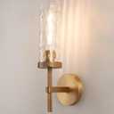 15" Knurled Brass Wall Sconce with Water Ripples Glass Tube, Gold Bathroom Vanity Light Fixtures, Modern Lamp Lighting for Bedroom, Living Room, Hallway, Staircase, Mirror, Kitchen