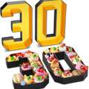 Paready 13.78'' Fillable Cardboard Number 30 Tray, Gold Black, Food Fillable Number 30 Box Flower Candy Cupcakes Container for 30th Anniversary Birthday Party Decoration