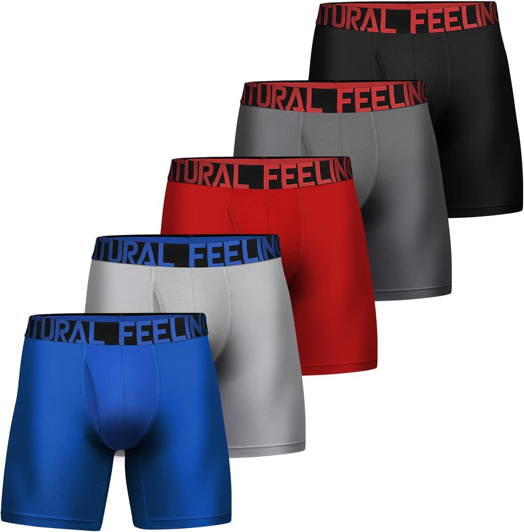 Natural Feelings Mens Underwear Coolzone Boxer Briefs for Men Pack Stretch Performance Quick Dry Sports Underwear (Small, D: 5 Pack Athletic Boxer Briefs)