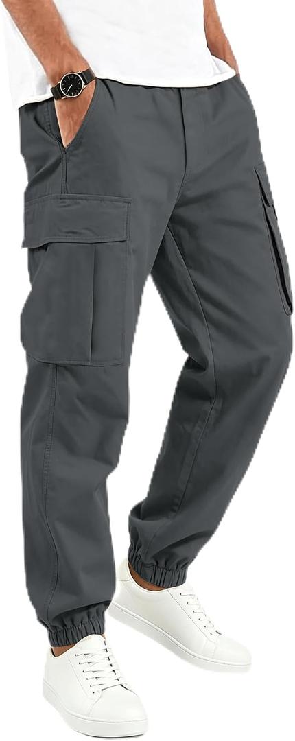 Mens Cargo Joggers Stretch Casual Sweatpants Elastic Waist Drawstring Tapered Pants for Men Hiking Pants with 5 Pockets Dark Gray, 3XL (Black, XXXL)