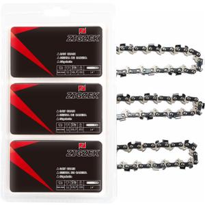 ZIGZEK 3-Pack 14 Inch Chainsaw Chain 52 Drive Links, 3/ 8" Low Profile Pitch, 050" Gauge Low Kickback Chainsaw Chain Compatible with Craftsman, Ryobi, Homelite, Poulan, Dewalt and More（3 Packs 14-inch）
