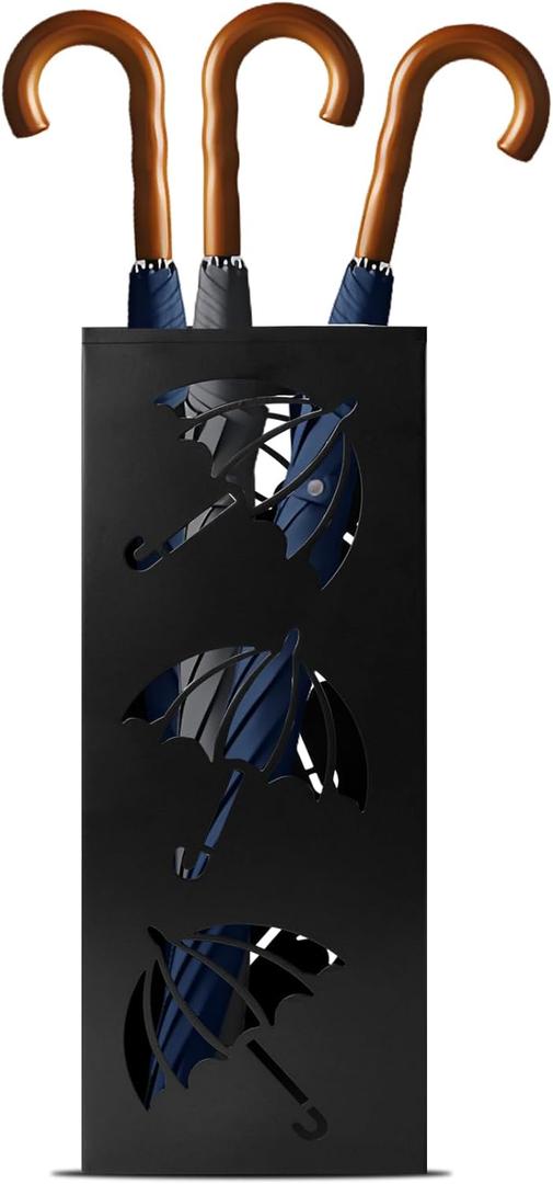 Metal Umbrella Holder, Square Freestanding Umbrella Stand Bucket Storage Indoor for Entryway, 6.3 x 6.3 x 16.3 Inch - Black