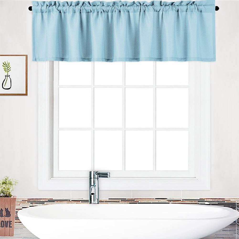 NANAN Waffle Woven Textured Valance for Bathroom Waterproof Window Covering (60" x 15", Dusty Blue, One Panel)