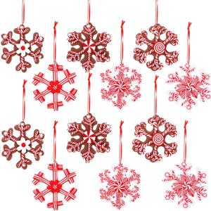 Barydat 24 Pcs 4 Inch Christmas Snowflake Ornaments Assorted Polymer Clay Ornaments Colorful Christmas Tree Decorations with Gingerbread Candy Cane Striped Peppermint Flower Xmas Home Decor (Sweet)
