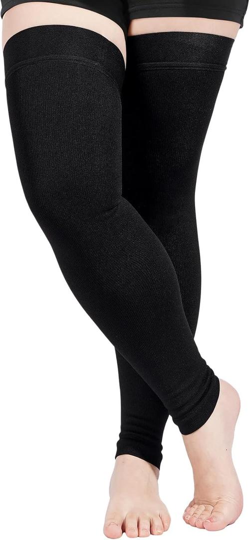 Abodhu Thigh High Compression Socks Support Stockings Footless  Compression Sleeve for Workout Gym Running Yoga, Black (XL-XXL)