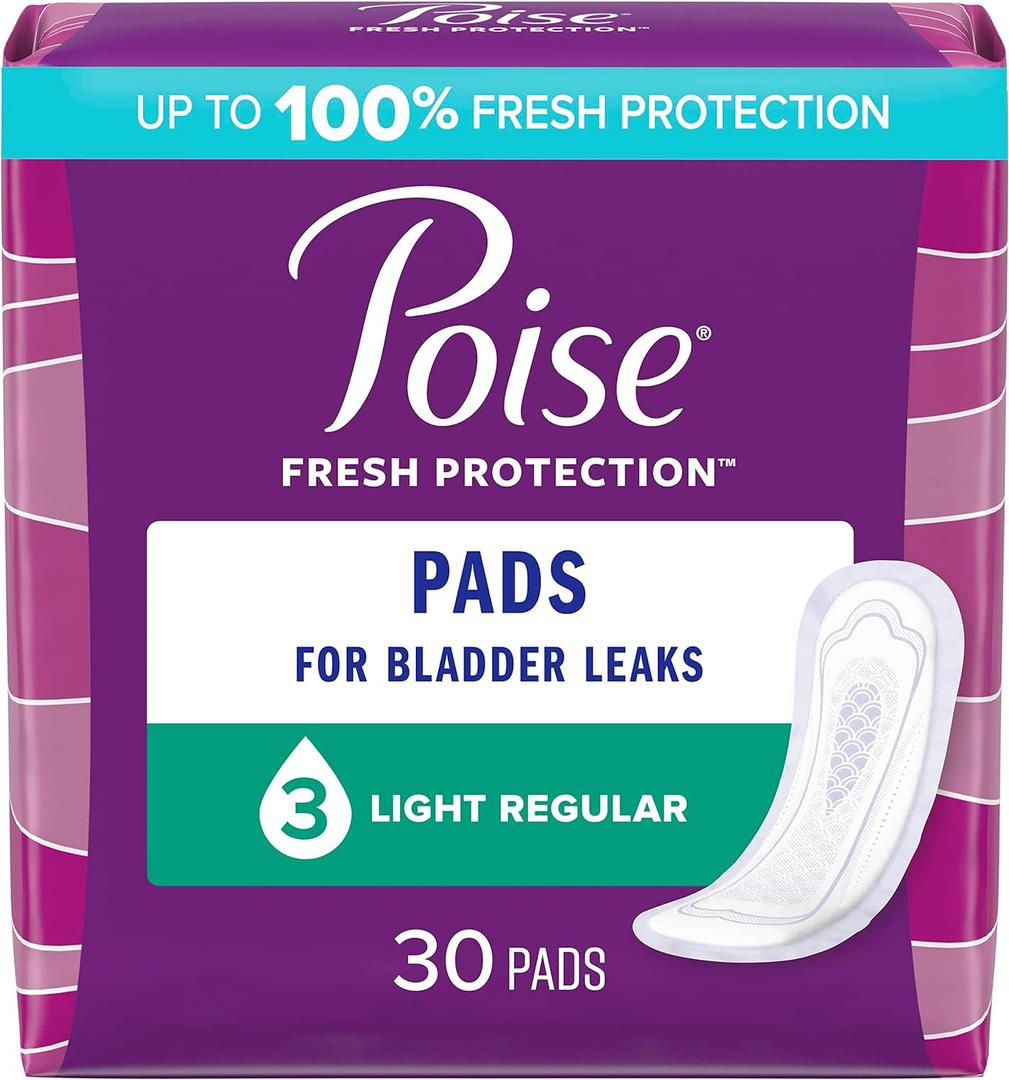 Poise Incontinence Pads & Postpartum Incontinence Pads, 3 Drop Light Absorbency, Regular Length, 30 Count, Packaging May Vary