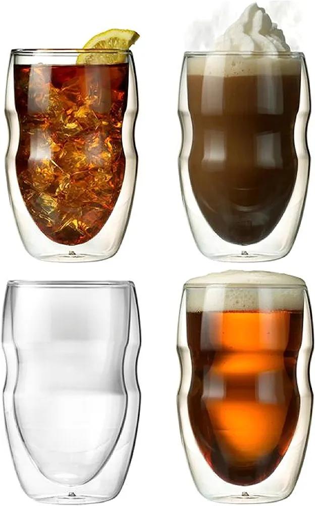 Serafino Double Wall 12 oz Beverage & Coffee Glasses - Set of 4 Insulated Drinking Glasses