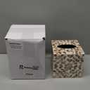 Reallnaive 5.9 Inch Cube Mother of Pearl Tissue Box Cover Ceramic Decorative Tissue Box Holder, Square Napkin Holder Rustic Napkin Dispenser Organizer for Table Bathroom Office(Brown Floral)