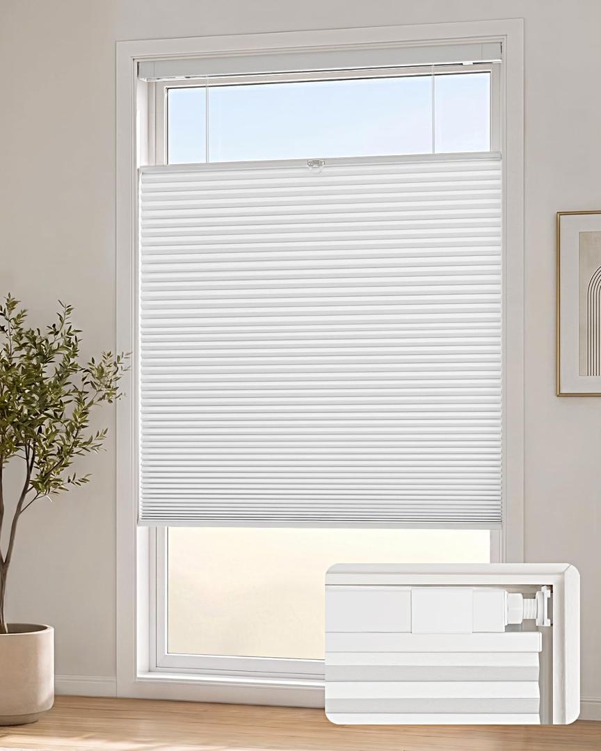 Lazblinds TDBU Cellular Shades, 33.5" W X 64" H, White