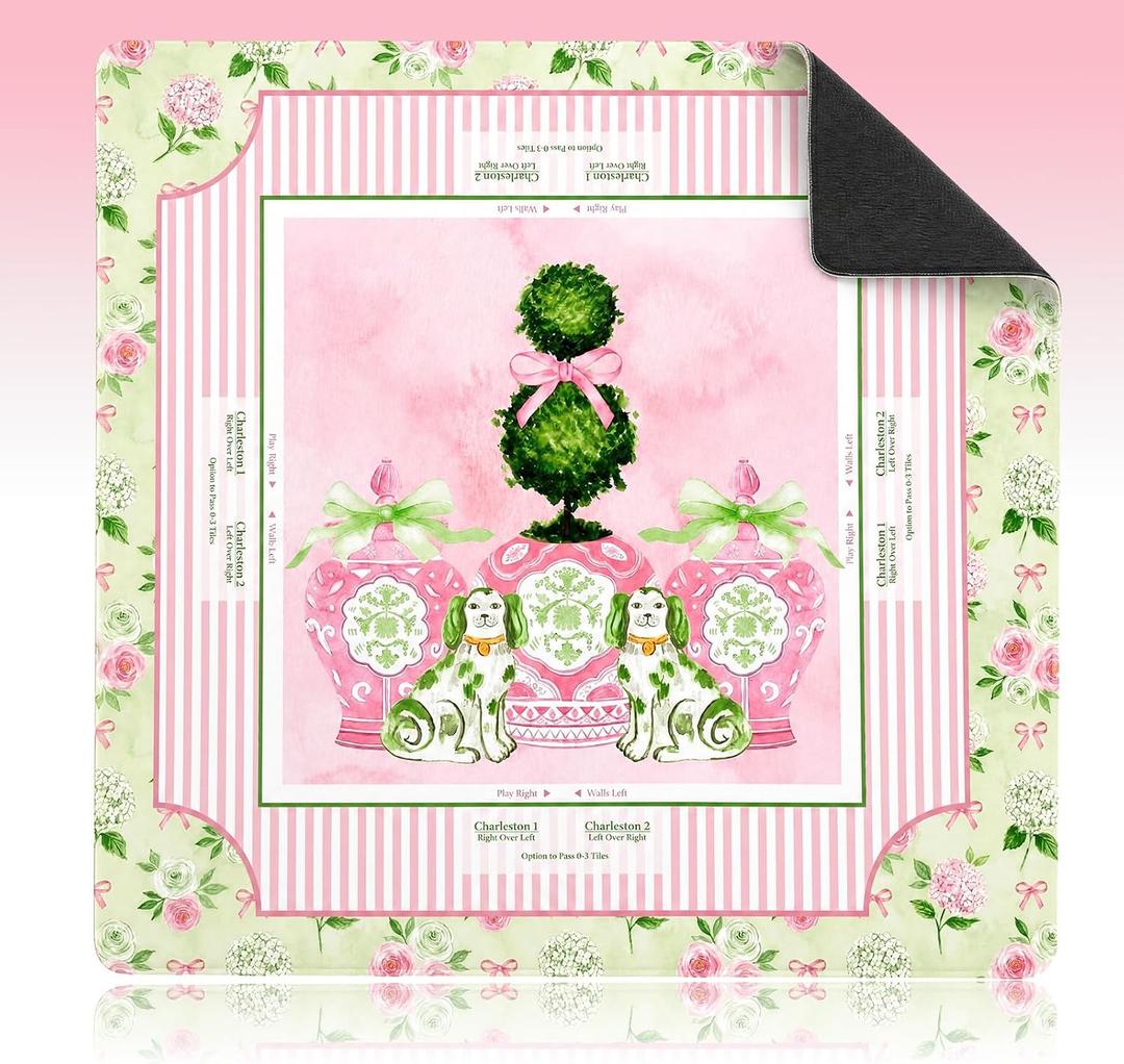 Seenelling Mahjong Mat Non-Slip Neoprene Mat 31.5", Porcelain Dog