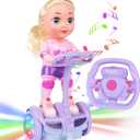 Doll Set with Remote Control Toy Electric Scooter for Kids with LED Lights Music and 360 Rotation