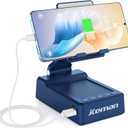 Jteman Gifts for Men Women Bluetooth Speaker with Cell Phone Stand and Wireless Charger, Wireless Charging Stand Phone Holder for Desk Birthday Gift Idea for Dad Mom (Blue)