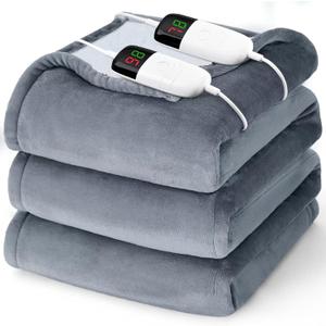 Heated Electric Blanket King Size - 90" x 100" Heating Blanket with Dual Control, 10 Heating Levels & 8 Hours Auto Off, Soft Warm Flannel Blanket, Christmas Birthday Gifts for Senior Grandma (Ash Gray)