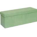PINPLUS Storage Ottoman Bench Sherpa Ottoman Foot Rest, Foldable Boucle Ottomans Large Storage Box Entryway Bench for Dorm, Green 43.3'' x 15'' x 15''