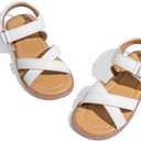Toddler Girls Sandals Slip-On Open Toe Sandals Little Kid Non-Slip Soft Rubber Sole Princess Flat Shoes (A02/White)