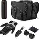 GARGOYLE BELLS Motorcycle Saddle Bags Genuine Leather Motorcycle Luggage Bag For Softails Sportsters and Choppers (With Studs, Black, 13”x13“x10”)