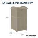 Suncast Hideaway Outdoor Trash Can with Lid - 30 Gallon Trash Can, Dark Taupe, Decorative Wicker-Style Garbage Bin, Weather-Resistant Resin, Fits 30-33 Gallon Bags, Ideal for Patio & Yard, Made in USA