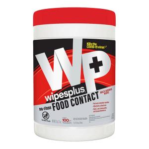 33818 - WipesPlus® 100ct No-Rinse Food Contact Multi-Surface Wipes, Canister 6/100s - White