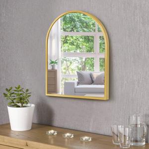 10x13 inch Gold Small Arched Wall Mirror Space-Saving Design for Bathroom Vanity Entryway or Narrow Spaces Brushed Metal Frame Distortion-Free Reflection (13"L x 10"W)