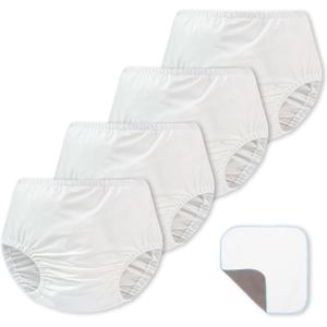 EZ Moms 4 Packs Soft Baby Diaper Covers for Girls Plastic Pants Reusable Swim Diaper Cover Portable Rubber Pants for Toddlers with Baby Washable Wipes Boys and Girls 5T Rubber Underwear for Toddlers