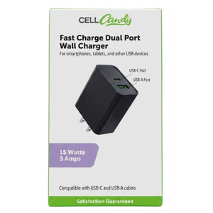 CELL CANDY Fast Charge Dual Port Wall-Charger 15Watts 3 Amps