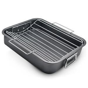 Roasting Pan With Rack 11" x 15" - Non Stick Large Roaster Pan and V-rack with foldable handles - Roasting Pans for Ovens to Elevate Food for Even Heating - Dishwasher Safe Turkey Roast Pot