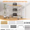 NTE Rolling Kitchen Carts on Wheels, 650Lbs Capacity 3 Tier Utility Cart with Wood Tabletop, Kitchen Storage Cart with 8 Hooks, Metal Serving Cart with Handle and Shelf Liners for Kitchen, Restaurant