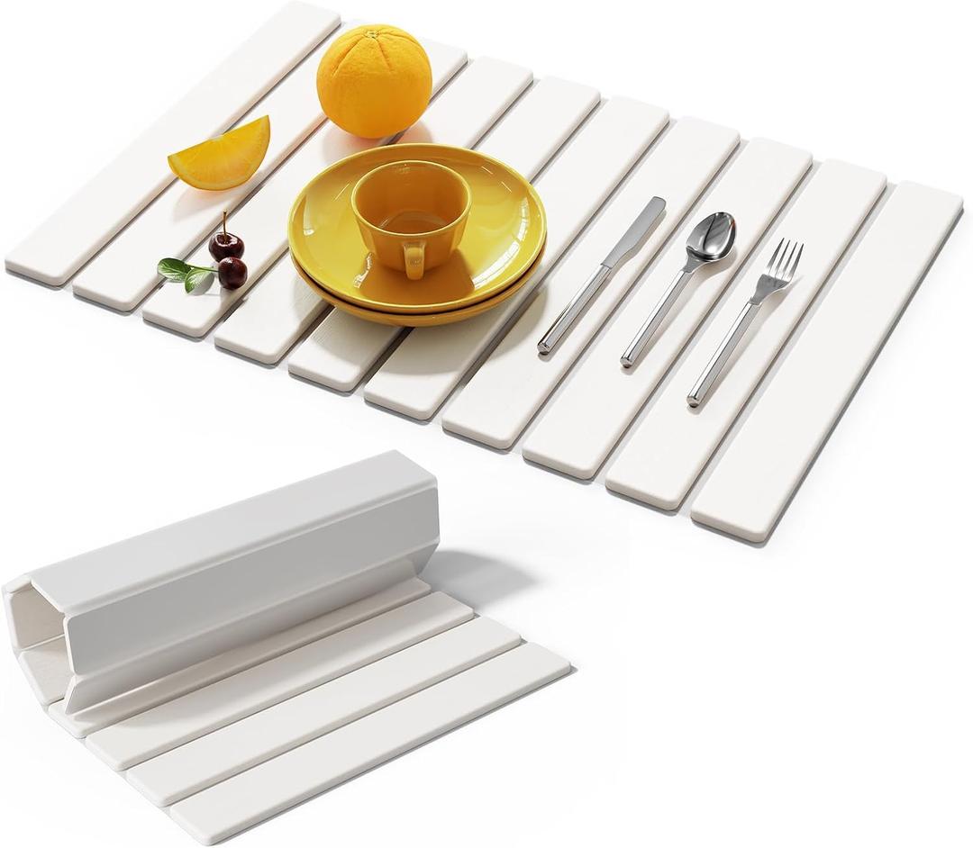 Large Stone Dish Drying Mats for Kitchen Counter,23.6x 15.3,Eco-Friendly,Foldable quick dry stone mat kitchen,Absorbent Diatomaceous Earth Mats for Dishes Bottles Cups Bathroom Any Countertop-white