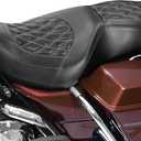 Two-UP Motorcycle Rider Passenger Seat Fit for Harley Touring Road King 1997-2007 Street Glide 2006-2007 (White Stitching)