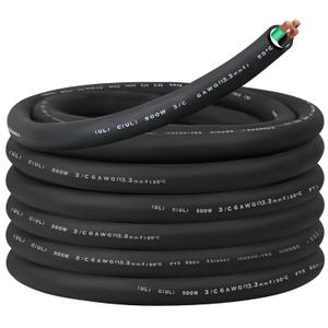 25FT 6/3 6AWG SOOW Portable Power Cable (3 Conductor600V 6 Gauge Electrical SOOW Wire for Welder Machine, Generator, EV Car Charger, Portable Light, Motor Lead, Industrial Outdoor