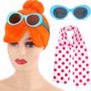 3pcs Halloween Costumes Accessories Include Orange Wig Red Polka Dot Scarf Blue Frame Sunglasses Lightweight Long Silk Scarf for Funny Movie Costume Accessories