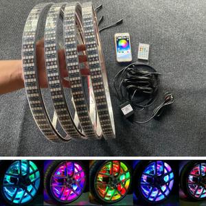 17.5" Quad Row Brightest Four Rolls LED Wheel Rim Lights High Lumens for Car Truck SUV Pickup Vehicle Off-Road Multi-Color Chasing Dynamic Tire Well Lighted Wheel Bluetooth + Remote