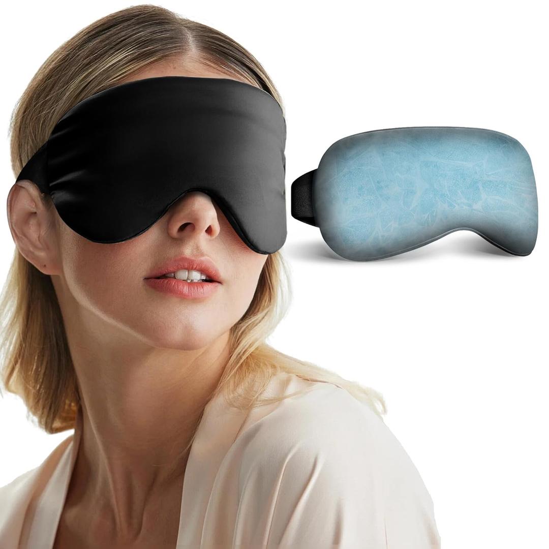 Cooling Eye Mask for Dark Circles Puffiness - Fsa Eligible Items Hsa, Cold Compress for Puffy Eyes Migraines Headache Sleeping After Surgery, Gentle Weighted Travel Essentials Gel Ice Pack (Black)