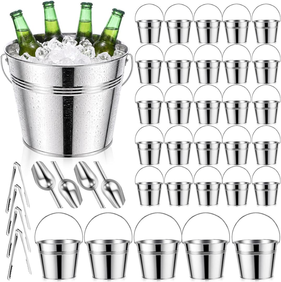Zopeal 38 Pcs Galvanized Beer Buckets with Scoops Tongs, Retro (EXP 05/10/29)