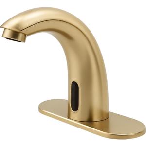 Brushed Gold Touchless Bathroom Sink Faucet - Battery Operated Automatic Motion Sensor Hands Free Faucet with Hot and Cold Mixing Valve Brushed Gold Touchless Bathroom Sink Faucet - Battery Operated Automatic Motion Sensor Hands Free Faucet with Hot and Cold Mixing Valve