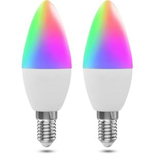 Lightinginside E12 Smart Light Bulbs 60W Equiv., Work with Alexa/Google Home/SmartLife, 500LM 6W RGBCW Candle Candelabra LED Light Bulbs, No Hub Required, 2.4G WiFi Bluetooth Bulb, ETL Listed, 2PCS