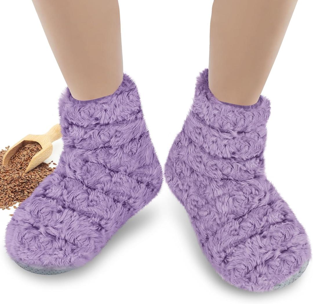 REVIX Microwavable Booties and Hot Feet Warmers for Women & Men,Heated Foot Warmer with Flaxseed Moist Heat Therapy for Foot Ankle, Cold Feet, Purple, S/M