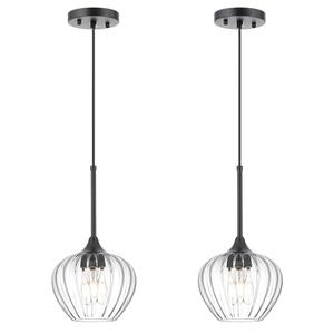 QianZhan 1Pack Glass Pendant Light Kitchen Island, 7inch Modern Black Pendant Lights Fixture Small Farmhouse Pendant Hanging Lighting for Dining Room Sink Bathroom Bar Restaurant