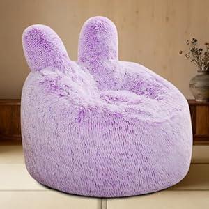 Aodenge Fluffy Bean Bag Chair for Kids Purple, with Plush Faux Fur Cover, 2.5FT Memory Foam Bean Bag Chairs for Teens & Kids, Ultra Soft Sofa for Living Room/ Bedroom/ Dorm.