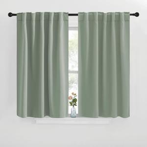 NICETOWM Window Treatment Curtain Panels - (Greyish Green Color) W42 x L40, 2 Pieces, Semi Blackout Window Treatment Drape Panel for Kids Bedroom