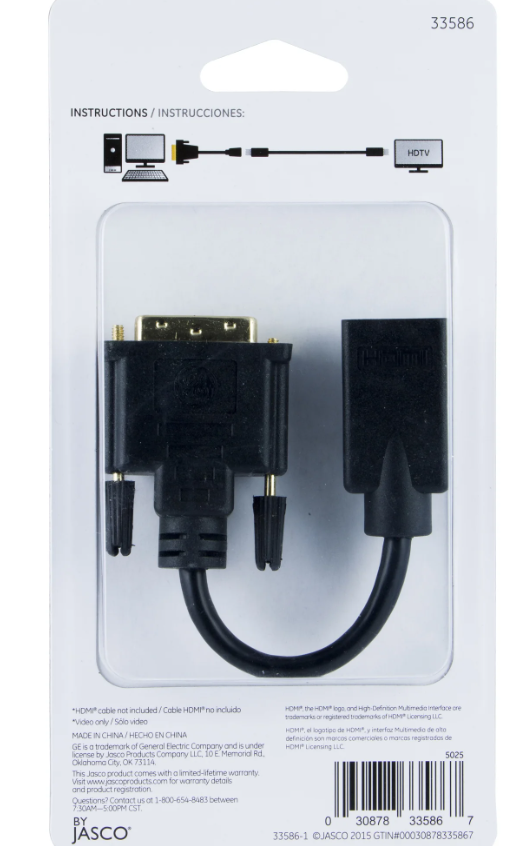 GE DVI to HDMI Adapter