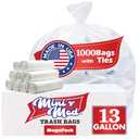 Clear 13 Gallon Trash Bags – Bulk 1000 Count – Tall Kitchen Garbage Bags – 13 Gal Unscented Plastic Can Liners for Bathroom, Office, Janitorial, Commercial, Industrial, Municipal – Drawstring-Free