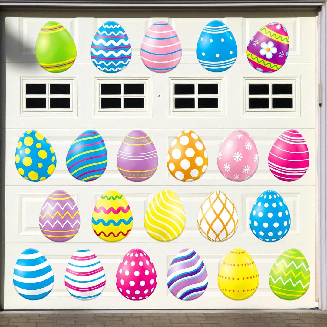 Ferraycle 23 Pcs Happy Easter Garage Door Decorations Magnets Bunny Garage Door Magnets Spring Egg Gnome Refrigerator Car Decals Holiday Magnetic Stickers for Fridge Easter Party Decor(Colorful Egg)